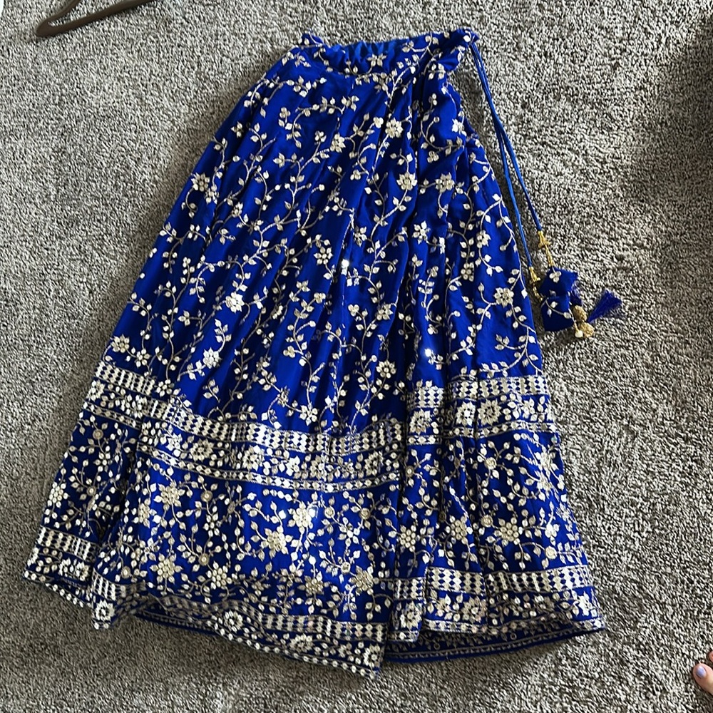 Royal Blue and Gold 3-Piece Lehenga for Indian Wedding Guest with Can Can - Picture 5 of 9
